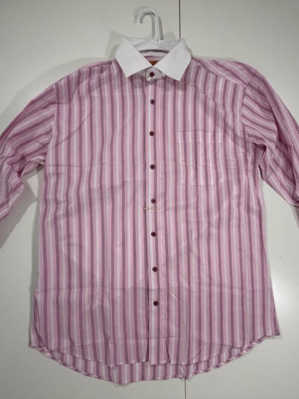 Bruno Conte by Don Jonathan French Cuff Dress Shirt Pink White Red Stripe 16.5 3